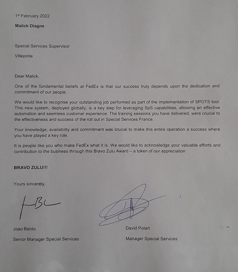 Bravo Zulu letter dated 1 February 2022 for the SPOTS tool rollout